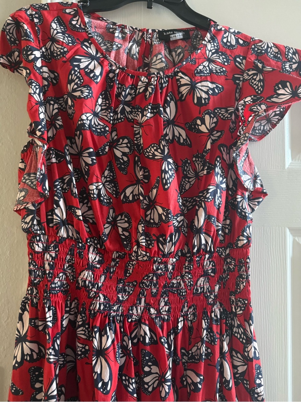 kate spade red butterfly print dress with navy accents